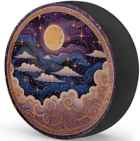 Spare Tire Cover for RV Trailer, Boho Ethnic Moon Waterproof Sun Leather Wheel - Image 2