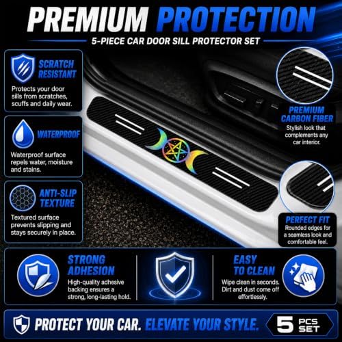 5PCS Pentacle Car Door Sill Protector, Carbon Fiber Leather Sill Stickers - Image 7