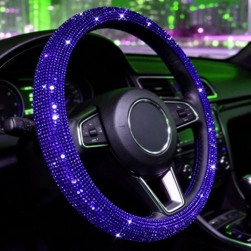 Bling Steering Wheel Cover for Men Cool Car Sparkly Blue Rhinestone 15 Inch - Image 4