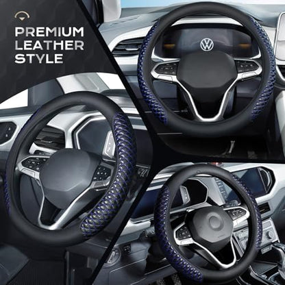 Coverado Car Steering Wheel Cover, Nappa Leather Black & Blueline Steering - Image 4