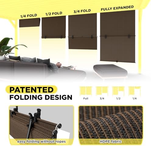 Outdoor Roller Shade 4'W x 9'H Cordless Shades Roll Up, Folding Exterior Patio - Image 2