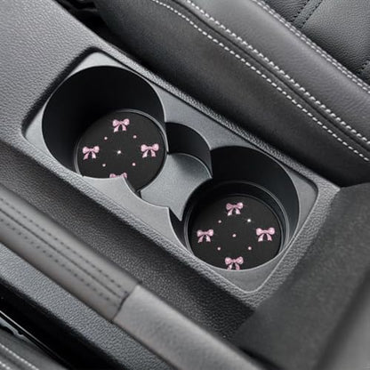2PCS Car Coasters Rhinestone Bow Cup Holder Pad Anti-Slip Pink - Image 6