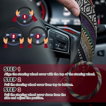 Boho Steering Wheel Cover, 14.5-15" Anti-Slip Flax - Image 6