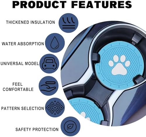 4 Pack Car Cup Holder Coasters, Dog Paw Insert Car Cup Coaster, 2.75 Inch Anti - Image 5