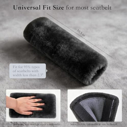 Amooca 2-Pack Real Wool Seatbelt Cover Authentic Sheepskin Shoulder Pad - Image 2