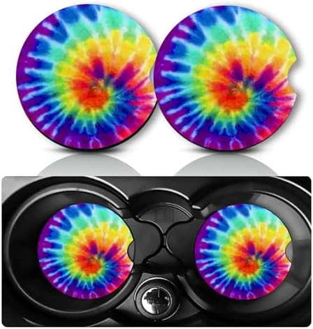 2Pcs Tie Dye Car Coasters, 2.75" Neoprene Rubber Cars Cup Holder Coasters by Databa