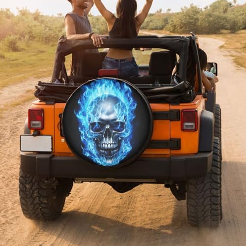 Delerain Spare Tire Cover Skull Head Blue Fire Wheel Covers Sun Protection - Image 4