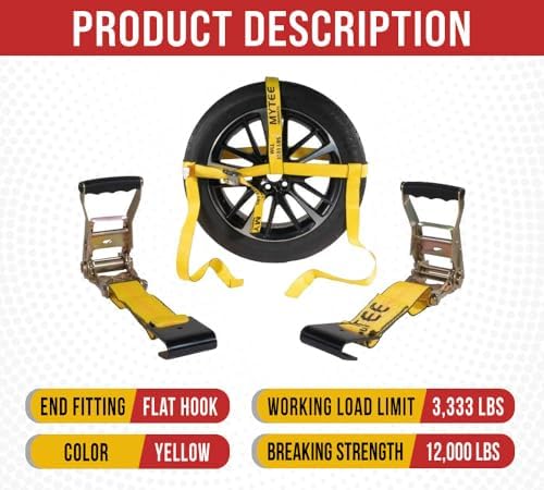 Mytee Products 2 Pack 2" x 120" Yellow Side Mount Wheel Tie Down Strap - Image 2