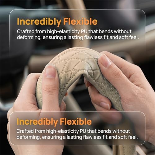 Zpana 14.5-15" Car Steering Wheel Cover, Breathable Soft Leather - Image 3