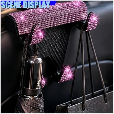 Craedli 2PCS Bling Rhinestone Car Seat Headrest Hooks, Shiny Crystal Auto - Image 5