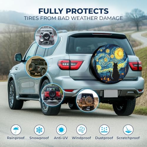 GENANY Starry Sky Cat Art Thick PVC Leather Spare Tire Cover Size 17 - Image 3