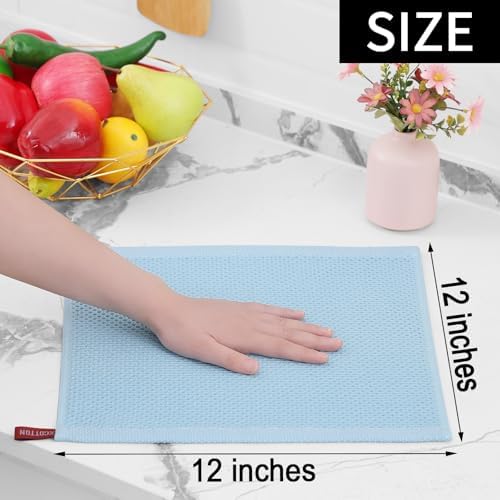 Homaxy 100% Cotton Waffle Weave Kitchen Dish Cloths 12-Pack, Sky Blue - Image 5