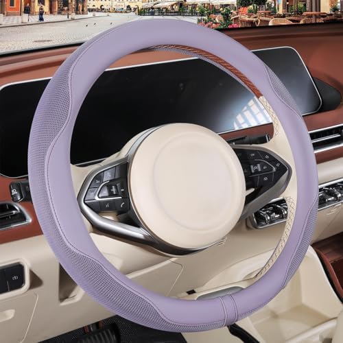 Nappa Leather Ice Silk Fabric Purple Steering Wheel Cover by Binsheo