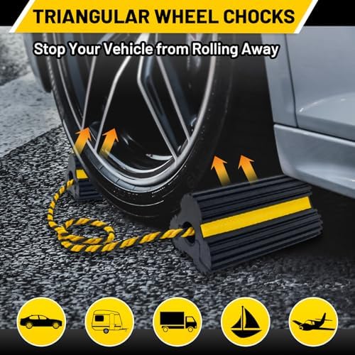 ROBLOCK 2 Pairs Wheel Chocks Heavy-Duty Rubber Wheel Block Non-Slip Base - Image 4