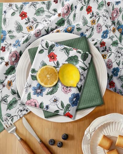 Miss Adola 4pcs Cotton Waffle Kitchen Towels, Vibrant Botanical - Image 2