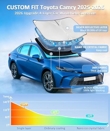 Windshield Sun Shade for Toyota Camry 2025 2026 LE XLE Hybrid SE XSE - Image 2