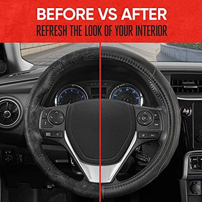 Motor Trend GripDrive Faux Black Leather Steering Wheel Cover - Image 3