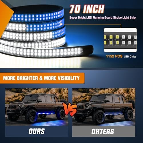 Nilight 2PCS 70 Inch Running Board LED Lights Strip Blue White - Image 3