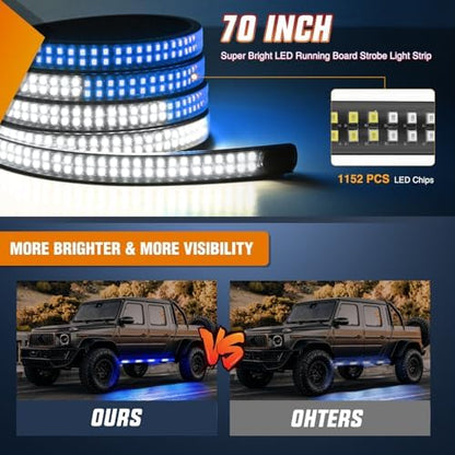 Nilight 2PCS 70 Inch Running Board LED Lights Strip Blue White - Image 3