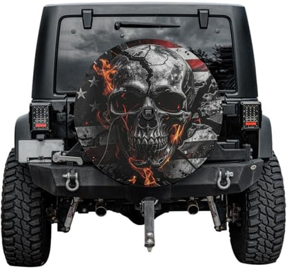 ThuhaTree Store America Flag Patriotic Skull Halloween Spare Tire Cover - Image 3
