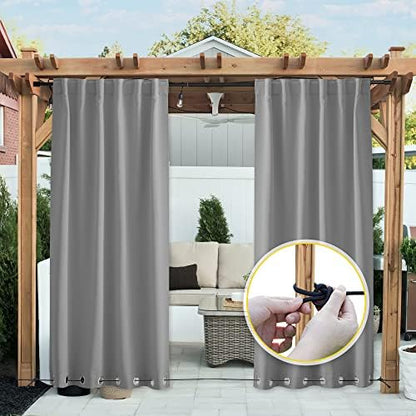 NICETOWN 2 Panels Outdoor Curtains Waterproof W52xL108 Silver Grey - Image 2