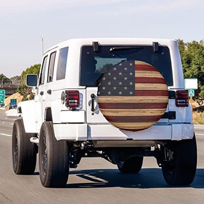 American Flag Reclaimed Wood Spare Tire Cover Dust-Proof Wheel Tire Cover Fit - Image 3