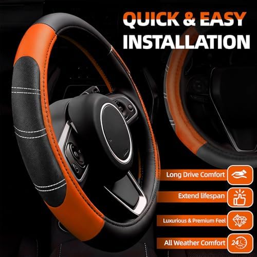 NBTEPEM 6 Pcs Orange Steering Wheel Cover Set, Sport Microfiber Leather - Image 2