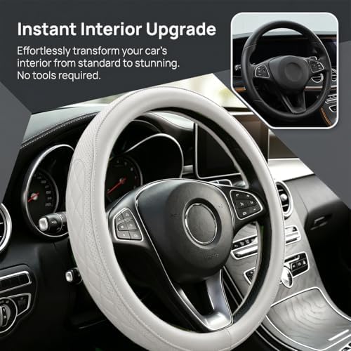 Zpana 14.5-15" Car Steering Wheel Cover, Breathable Soft Leather - Image 2