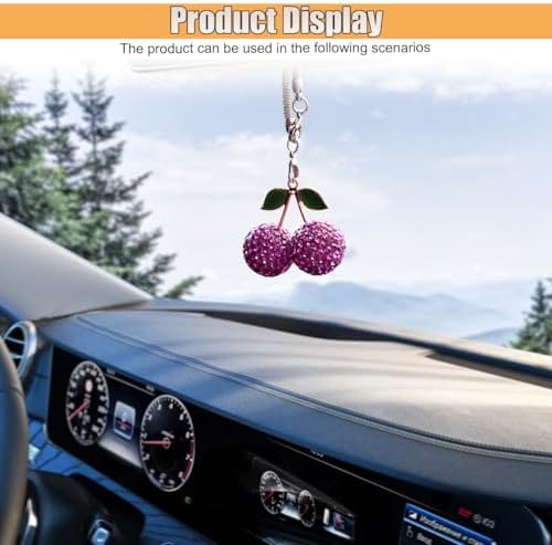 Bling Cherry Car Rear View Mirror Charm, Sparkly Rhinestones Automotive - Image 5