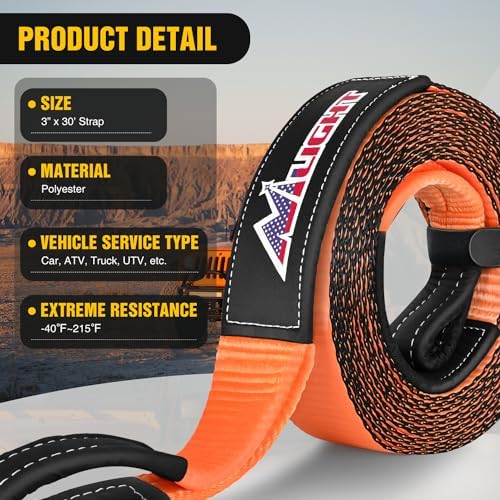 Nilight 3" x 30' Recovery Tow Strap Lab Tested 31, 500lbs Break Strength - Image 2