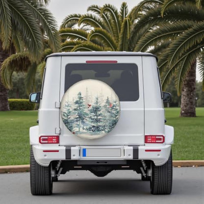 Winter Teal Blue Pine Tree Spare Tire Cover Red Bird Decor Waterproof Wheel - Image 7