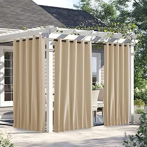 NICETOWN Outdoor Curtains for Patio Waterproof W66xL90 Biscotti Beige by NICETOWN