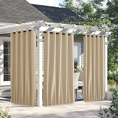 NICETOWN Outdoor Curtains for Patio Waterproof W66xL90 Biscotti Beige by NICETOWN
