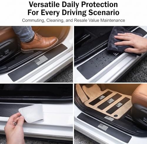 4 PCS Car Door Sill Protectors, American Flag Carbon Fiber Anti-scratch Pad - Image 4