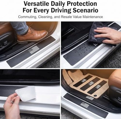 4 PCS Car Door Sill Protectors, American Flag Carbon Fiber Anti-scratch Pad - Image 4