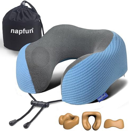 napfun Neck Pillow for Travel, Memory Foam Airplane Pillow, Sky Blue by NAPFUN