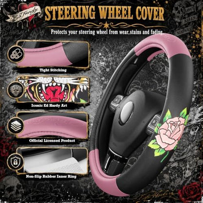 ED HARDY Tiger Print Steering Wheel Cover, Fits 14.5-15.5 Inch Steering Wheels - Image 4