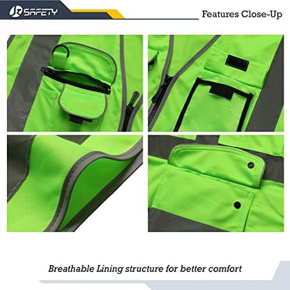 JKSafety Safety Vest for Men Women Reflective Hi Vis JK150 Green M - Image 2