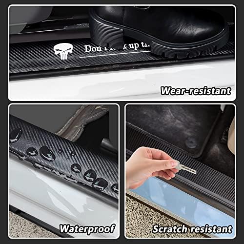 4PCS Carbon Fiber Car Door Sill Protector, Skull Design, Anti-Scratch and - Image 5