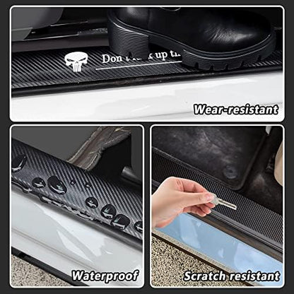 4PCS Carbon Fiber Car Door Sill Protector, Skull Design, Anti-Scratch and - Image 5