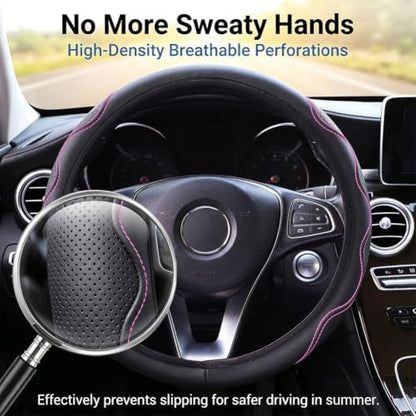 Elastic Steering Wheel Cover Black and Pink Universal 14-15 inch - Image 4