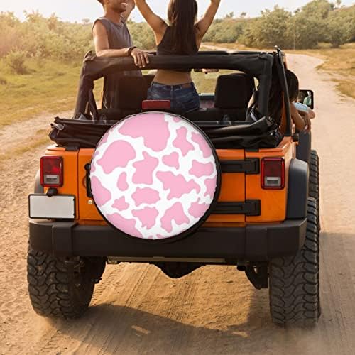 Pink Cow Print Spare Tire Cover Dust-Proof Wheel Tire Cover Fit Trailer - Image 4