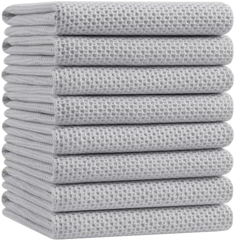 Homaxy 100% Cotton Oversized Waffle Weave Kitchen Towels 8-Pack, Light Gray by Homaxy