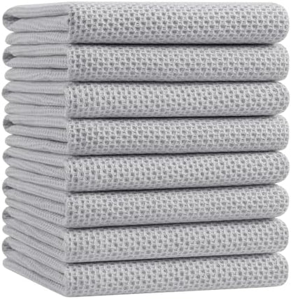 Homaxy 100% Cotton Oversized Waffle Weave Kitchen Towels 8-Pack, Light Gray by Homaxy