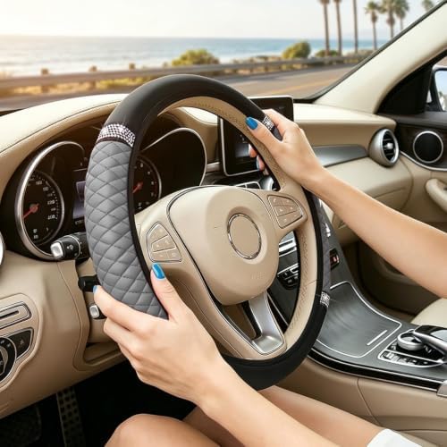 Bling Car Steering Wheel Cover, Crystal Rhinestones Vehicle Steering Guard Wrap - Image 3