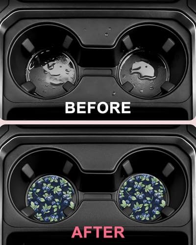 Swooflia Ceramic Car Coasters Set of 2, Dark Blue Blueberry Absorbent Cup - Image 4