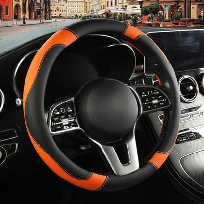 Black Orange Microfiber Leather Steering Wheel Cover 15 inch by Binsheo