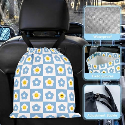 Checkered Smiling Daisy Car Trash Bag - Image 3