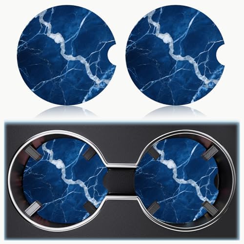 Ceramic Car Cup Holder Coasters Set of 2, 2.56 in Dark Blue Marble - Image 6