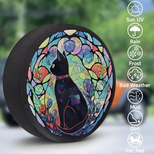 Spare Tire Cover for RV Trailer, Glass Painting Cats Waterproof Sun Leather - Image 3
